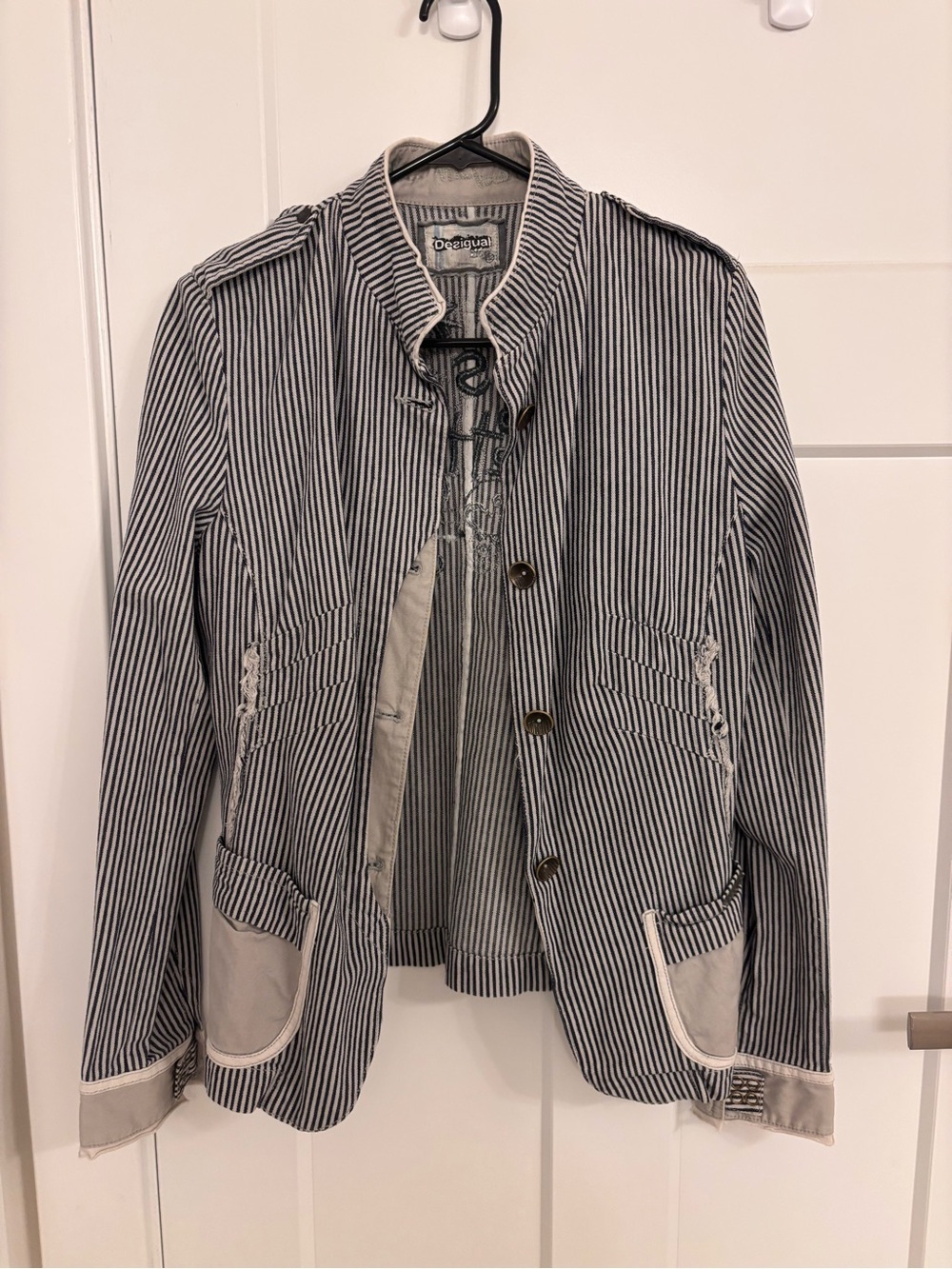 Desigual Women’s Navy and White Striped Blazer Jacket